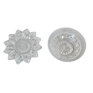 Unbranded Pressed Glass Bowls Set of 2 Clear Vintage Sunburst Diamond Point 6in